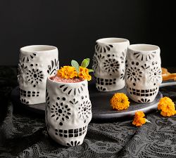 Puebla Sugar Skull Cantarito Jars - Set of 4