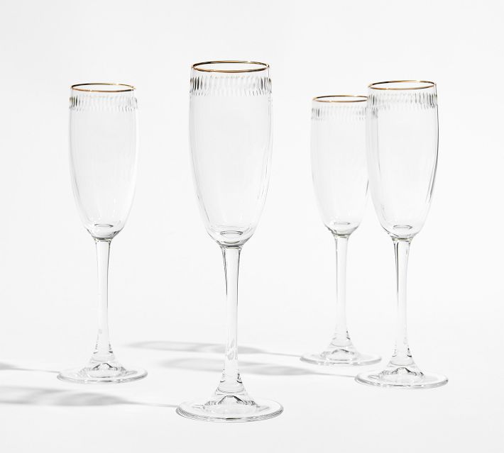 Etched Gold Rim Champagne Flutes - Set of 4 | Pottery Barn