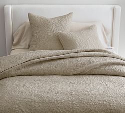 Open Box: Belgian Flax Linen Floral Stitch Quilt, Full/Queen - Dark Flax