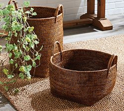 Bristol Rattan Oval Handled Baskets, Set of 2