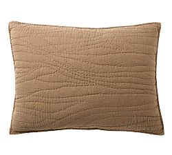 Open Box: Belgian Flax Linen Handcrafted Quilted Sham, Standard Set of 3 - Toffee