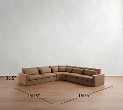 Westwood Square Arm Deep Seat Leather 5-Piece Curved Wedge Sectional (151")