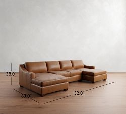 York Slope Arm Leather Double Chaise Sectional (112"-132")
