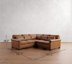 York Roll Arm Deep Seat Leather 3-Piece L-Shaped Sectional (102")