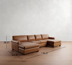 York Roll Arm Leather Double Chaise Sectional (116"-136")