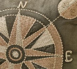 Compass Embroidered Filled Pillow