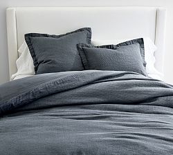 Open Box: European Flax Linen Waffle Duvet, Twin/Twin XL - Steel Blue