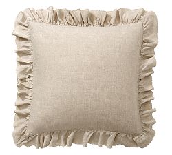Open Box: Belgian Flax Linen Fringe Ruffle Sham, Euro Set of 2 - Flax