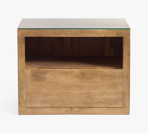 Cayman Nightstand with Glass Top, Heirloom Wheat, 27