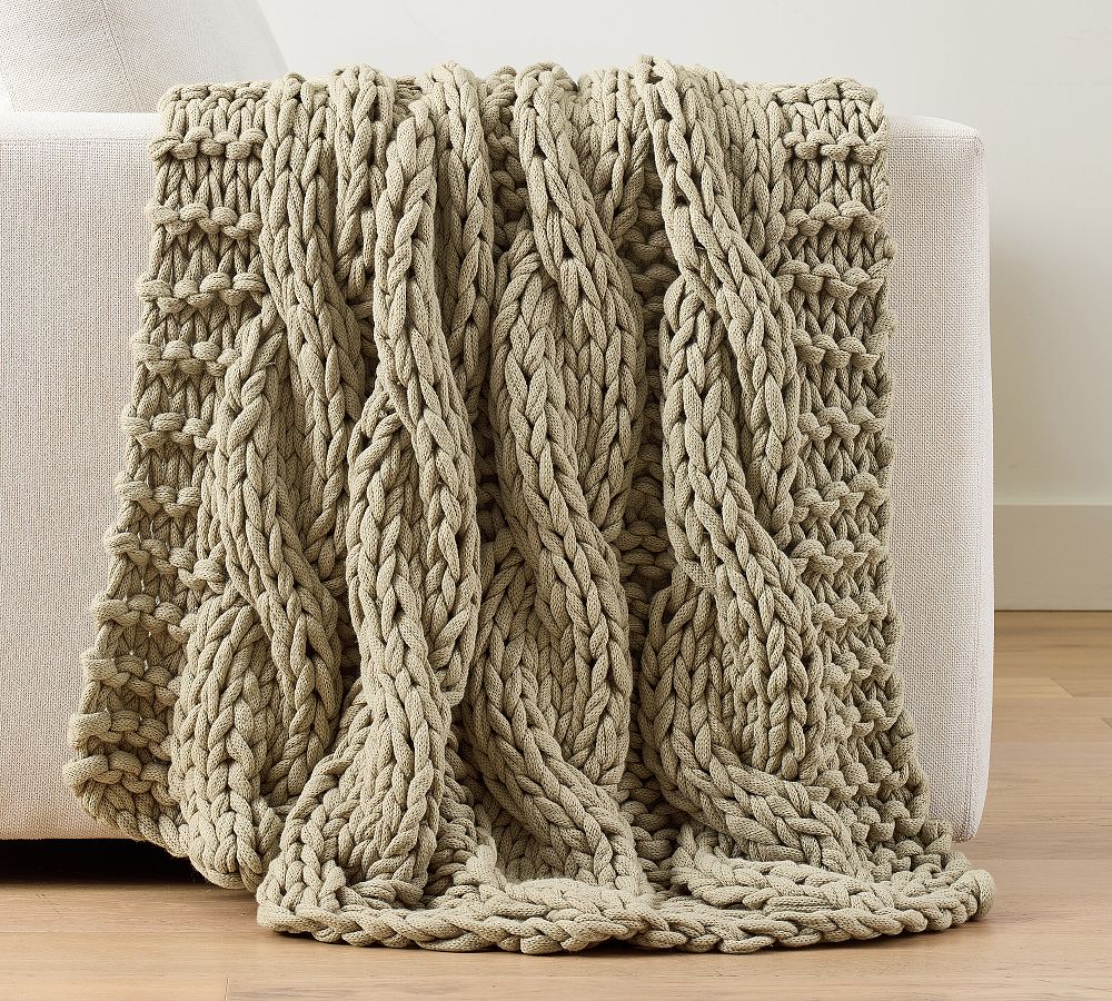 Colossal Handknit Throw - Lichen, 44" x 56"