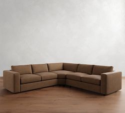Carmel Wide Arm Leather 3-Piece L-Shaped Wedge Sectional (122")