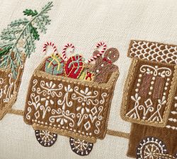 Gingerbread Train Embroidered Lumbar Pillow Cover