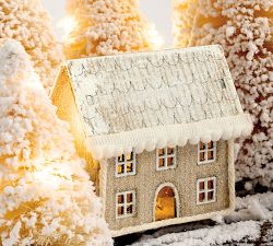 Lit Bottlebrush Winter Town Centerpiece