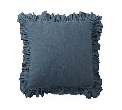 Open Box: Belgian Flax Linen Fringe Ruffle Sham, Euro Set of 3 - Denim