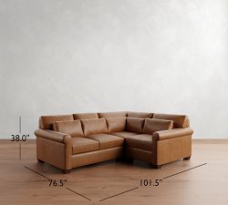 York Roll Arm Deep Seat Leather 3-Piece Sectional (102")