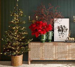 Lit Faux Pine Trees in Basket