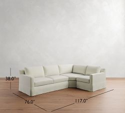 York Square Arm Slipcovered 3-Piece Wedge Sleeper Sectional (117")