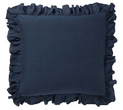 Open Box: Belgian Flax Linen Fringe Ruffle Sham, Euro Set of 2 - Midnight