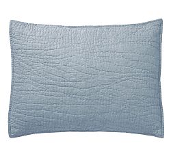 Open Box: Belgian Flax Linen Hand Stitched Quilted Shams, Standard Set of 3 - Chambray