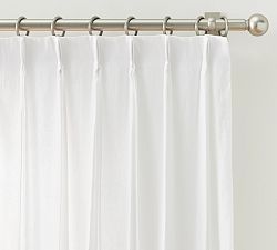 Open Box: Belgian Flax Linen Pinch Pleat Light Filtering Curtain, 50"W x 84"L - White