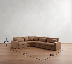 Westwood Square Arm Deep Seat Leather 4-Piece Curved Wedge Sectional (151")