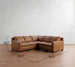 York Square Arm Deep Seat Leather 3-Piece L-Shaped Sectional (100")