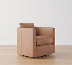 Open Box: Ayden Barrel Leather Swivel Armchair (32") - Churchfield Camel