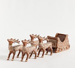 Open Box: Handcrafted Ceramic Gingerbread Reindeer &amp; Sleigh Set - Brown/White