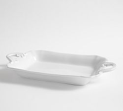 Open Box: Monique Lhuillier Arles Rectangular Handled Stoneware Serving Tray - White