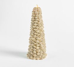 Open Box: Premium Flickering Flameless Tree Candle, Extra Large (13"H) - Gold Glitter