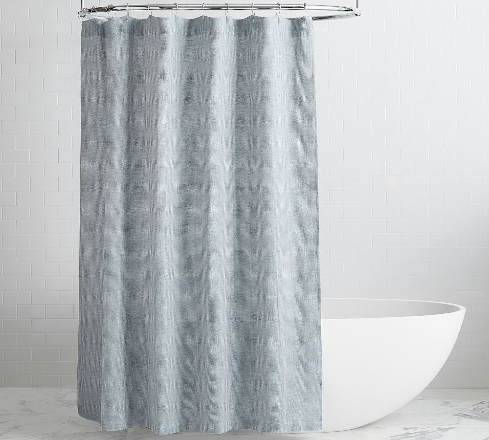 European Flax Linen Waffle Shower Curtain - Chambray, 72"