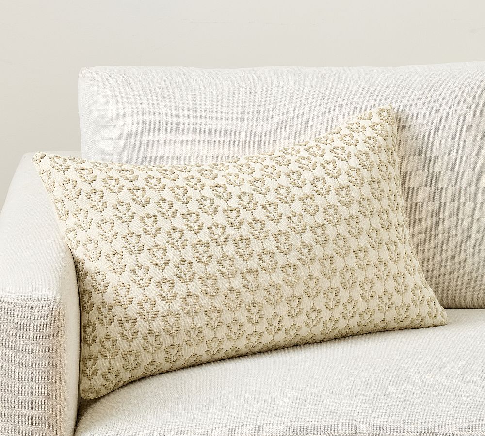 Redondo Jacquard Lumbar Pillow - Ivory/Flax, 16" x 26"