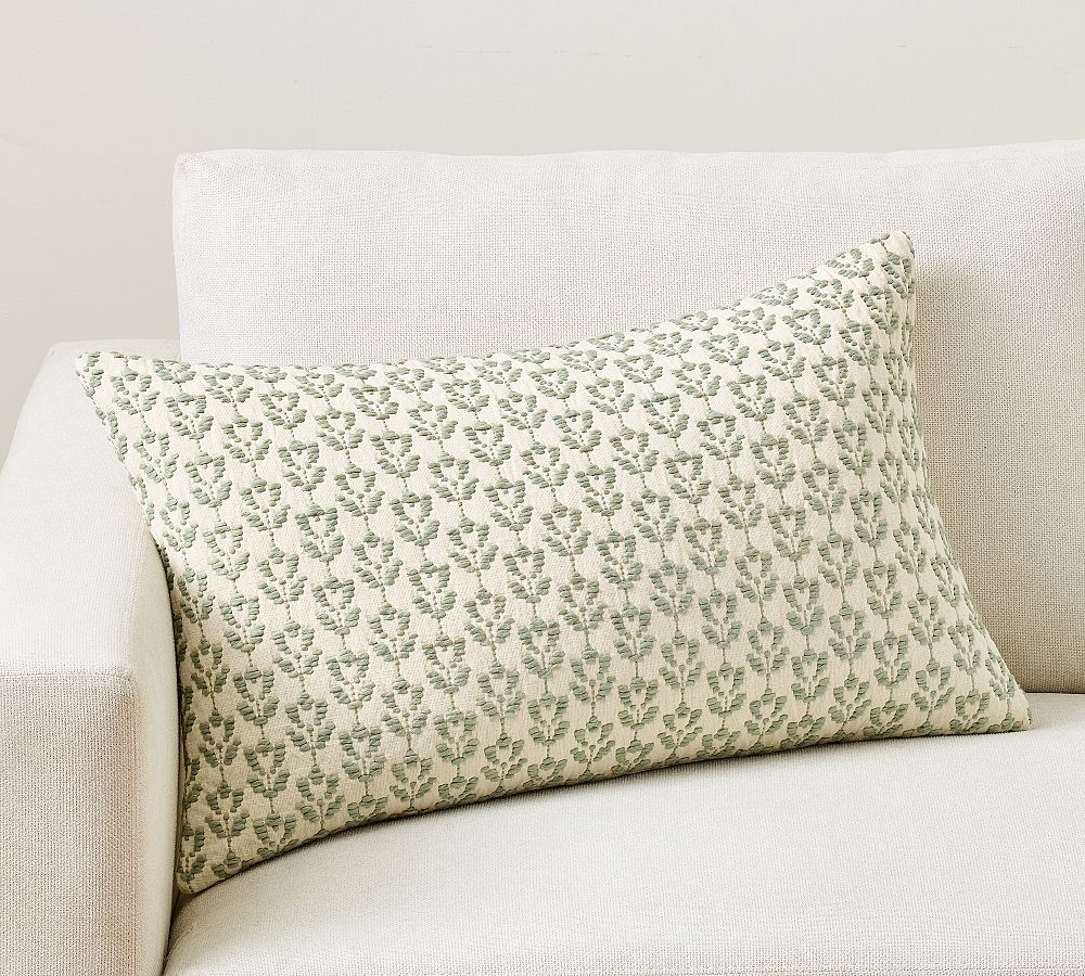 Redondo Jacquard Lumbar Pillow - Ivory/Sage, 16" x 26"