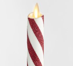 Premium Flickering Flameless Wax Taper Candle - Candy Striped
