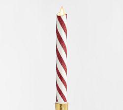 Premium Flickering Flameless Wax Taper Candle - Candy Striped