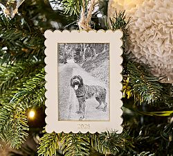 Open Box: Dated Enamel Frame Ornament Rectangle Scalloped - White