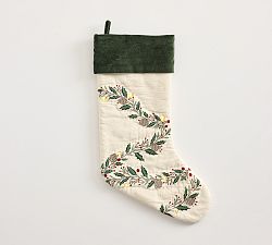 Open Box: Lit Embellished Stocking, Medium - Holly Garland