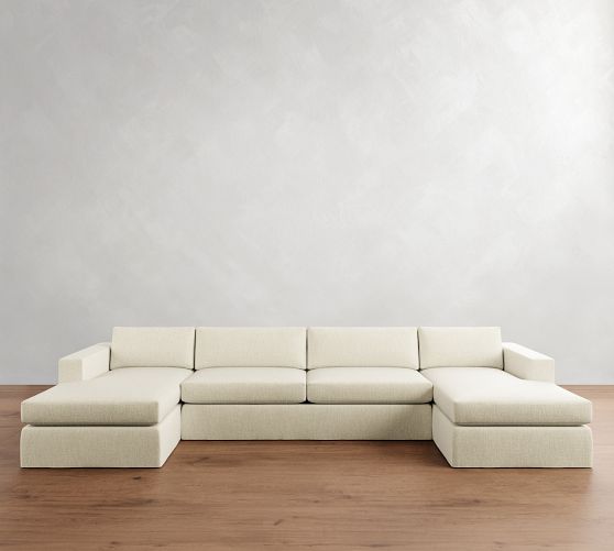 Carmel Wide Arm Slipcovered Double Chaise Sectional (144"-176") by Pottery Barn