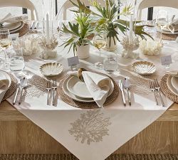 Coral Shimmer Embroidered Cotton Table Throw