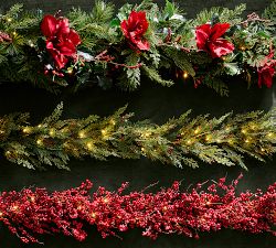 Faux Lit Mixed Amaryllis Wreath &amp; Garland
