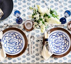 Sophia Floral Block Print Cotton Tablecloth