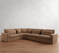 Westwood Square Arm Deep Seat Leather 4-Piece Curved Wedge Sectional (151")