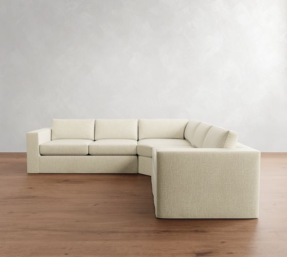 Carmel Wide Arm Slipcovered 3-Piece L-Shaped Wedge Sectional (123"-129") by Pottery Barn
