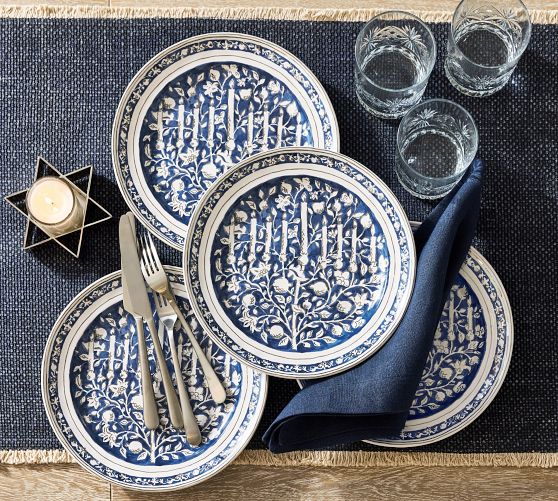 Hanukkah Botanical Stoneware Salad Plates - Set of 4 by Pottery Barn