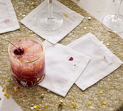 New Years Icon Cotton/Linen Cocktail Coasters - Mixed Set of 4