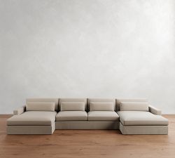 Westwood Square Arm Deep Seat Slipcovered Double Chaise Sectional (185")