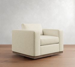 Carmel Wide Arm Wood Base Swivel Chair