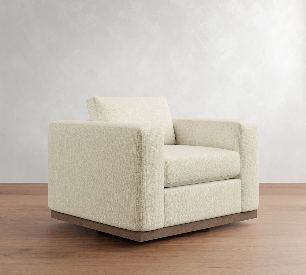 Carmel Wide Arm Wood Base Swivel Chair by Pottery Barn
