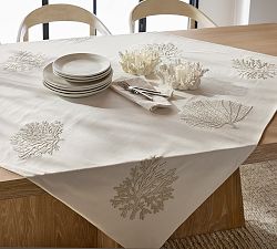 Coral Shimmer Embroidered Cotton Table Throw