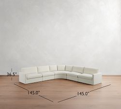 Westwood Slim Arm Slipcovered 5-Piece Curved Wedge Sectional (148")